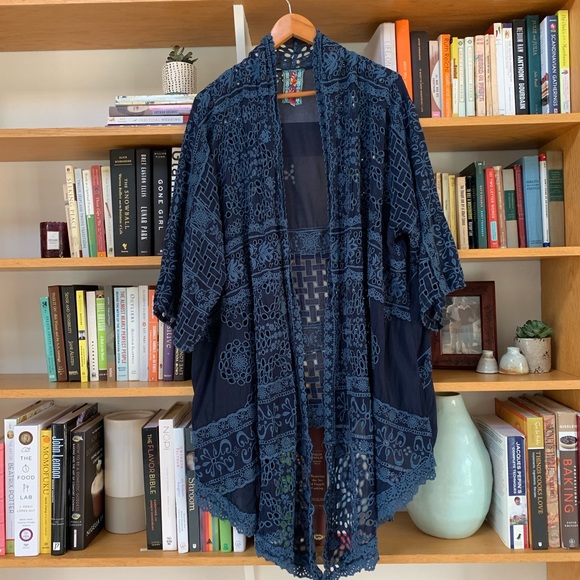 Johnny Was Jackets & Blazers - JOHNNY WAS | Navy Eyelet Open Front Kimono XXL